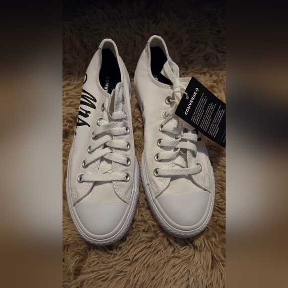 Converse White Low Top Canvas Sneaker with 'Mrs.' Script - Picture 2 of 5